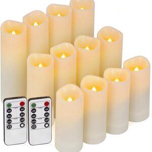 12 Pc Flameless LED Candles with Remote & Timer, Outdoor Waterproof, Flickering
